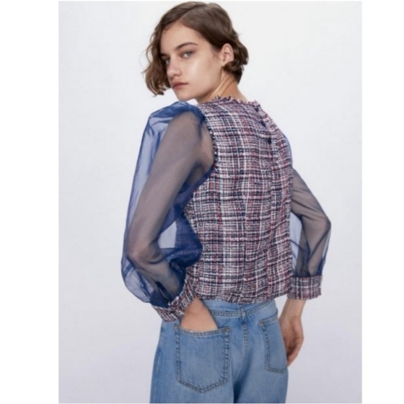 New Zara Tweed Organza Asymmetrical top size medium - Picture 2 of 13
